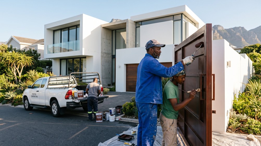 Professional anti-rust coating team applying rust protection to a metal gate in Goodwood
